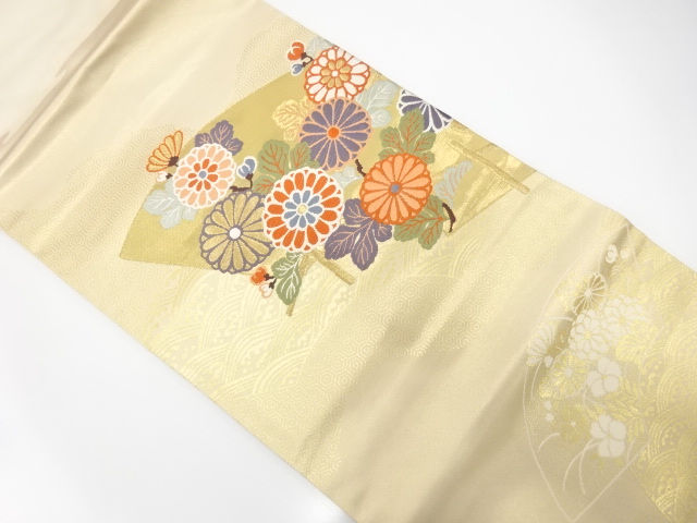 地紙に菊模様織り出し　名古屋帯